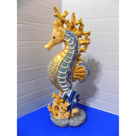 NEW Fancy Sea Horse Figurine Sculpture Nautical Fish Seahorse Mirror Inlays - Picture 6 of 7